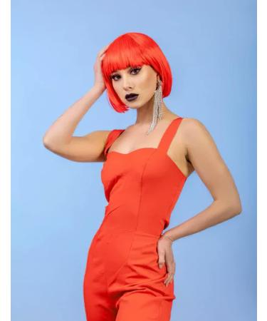PLANTURECO Red Wig and Party Sunglasses Red Wig for Women Red Wig with Bangs Red Bob Wig and Short Red Wig Bright Red Wig with Neon Glasses Red Wig for Women - Buy Online on GoSupps.com