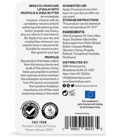 Bee and You 100% Natural Moisturising Lip Balm Chapped Lips Treatment Beeswax with Propolis Extract Raw Honey Vitamin E Shea Butter Non-GMO Gluten-Free 5g (Ultra Conditioning) - Buy Online on GoSupps.com