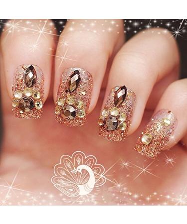 MENILITHS 24Pcs Bridal Nail Art False Nails Set with Bling Rhinestone Full Cover Fake Nail Tips with Design Press on Nails with Adhesive Tab for Women and Girls