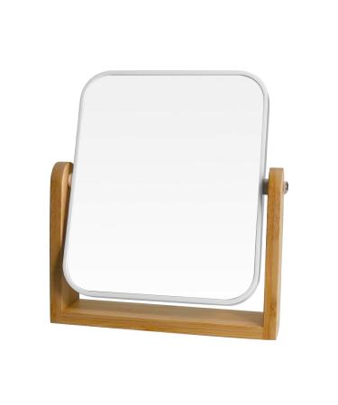 1x/3x Magnification Vanity Makeup Mirror for Desk with Bamboo Stand,Double Sided 360Rotation Magnifying Mirror,Portable Table Tabletop Mirror for Make Up,8" Small Standing Mirror for Desk(Square) White-square