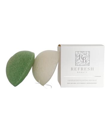 Gentle Exfoliating Sponge | Refresh Beauty Products | Konjac Face Scrubber | Dead Skin Remover | Soft and Effective | 2 Piece Set  White  Green