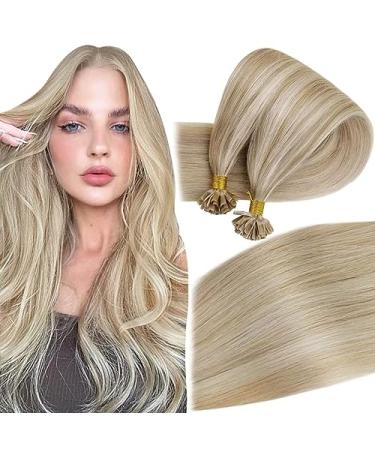 Easyouth real hair extensions bonding blonde real hair boning hair extension remy bonding real hair extensios honeyblond mix yellowblond 50g/50 piece 18 inch #27p613 45 cm #27/613