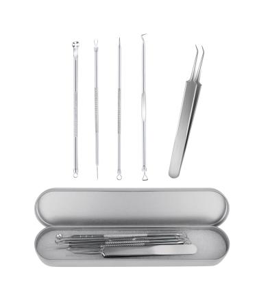 Blackhead Remover Tool Pimple Popper Tool Kit 5 Pack Blackhead Extractor Tools with Case Comedone Zit Acne Blemish Whitehead Removal Kit Professional Stainless Steel Extractor Tools for Face Nose
