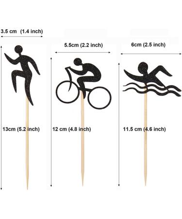 Morndew 24 PCS Black Glitter Triathlon Cupcake Toppers Swimming Running Cycling Picks for Sports Theme Party Anniversary Party Birthday Party Baby Shower Wedding Party Decorations - Buy Online on GoSupps.com
