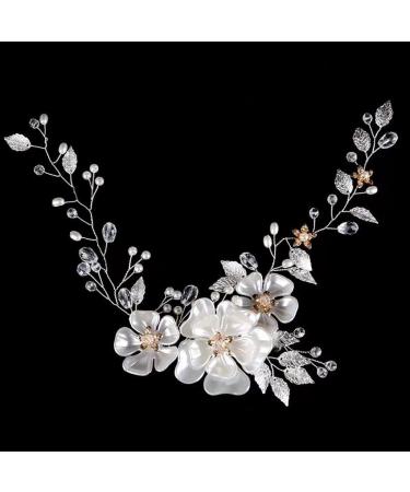 JUSTUSNX Bride Wedding Hair Pieces Pearl Hair Vines Silver Crystal Headpiece Flower Headband for Women and Girls Hair Styling Accessories - Buy Online on GoSupps.com