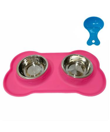 Qianhui, Dulovmi Pet Dog Bowls 2 Stainless Steel Dog Bowl with No Spill Non-Skid Silicone Mat + Pet Food Scoop Water and Food Feeder Bowls for Feeding, Pink, 14.38.23.9 Blue,Gray,Green