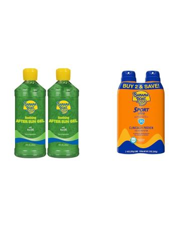 Banana Boat After Sun Aloe Gel Twin Pack and Sport Sunscreen Spray SPF 30 Twin Pack | Aloe Gel Sunburn Relief and Water Resistant Sunscreen