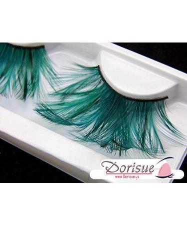 Dorisue Double Lip Black with Green Big Extra Long Feather Eyelashes - Halloween Green Feather Tip False Eyelashes for Dance Costume - Buy Online on GoSupps.com