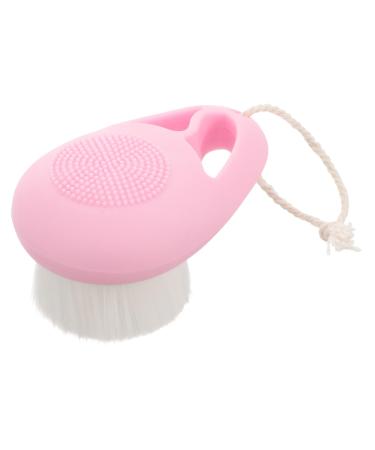 Angoily Silicone Handle Double-Sided Cleansing Brush (Pink) Silicone Facial Scrubber Face Brush Silicone Face Scrubber Manual Facial Scrubber Artificial Fiber Shampoo Skin Care