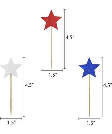 4th of July Cupcake Toppers Red Blue White Star Glitter Patriotic Food Pick Memorial Independence Day Party Decoration 24 Pieces - Buy Online on GoSupps.com
