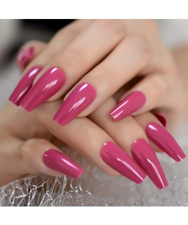 Dark Rose Pink Coffin False Nail Tips - 24pcs Glossy Acrylic Press On UV Fake Nails | Salon-Quality Full Cover with Glue Sticker | L5578 - Buy Online on GoSupps.com