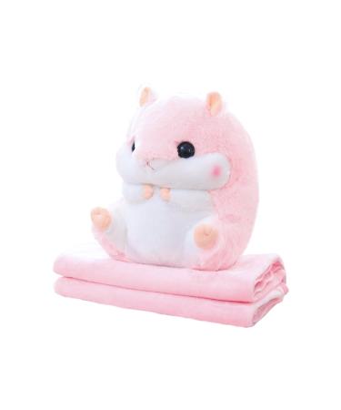 MUZIRI KINOKOO Plush Pillow Blanket Cute Hamster Plush Blanket for TV Sofa Office Nap Blanket Folding Throw Blanket Stuffed Throw Pillow Plane Blanket Soft Plush Toy Blanket-Pink No seed Pink