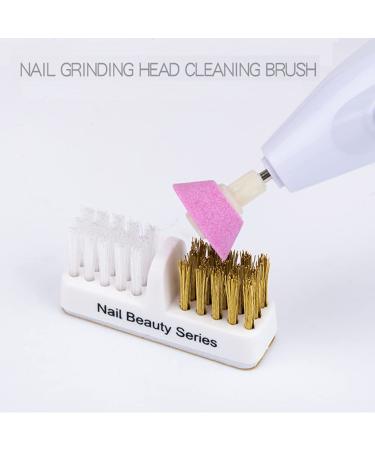 2Pcs Nail Art Drill Bit Cleaning Brushes - 2-in-1 Copper and Soft Brushes for Nail Salon or Home Use - White - Buy Online on GoSupps.com