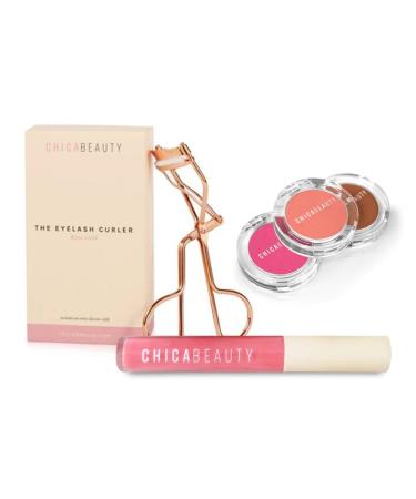 Gift Set for Eyes Face and Lips - Includes Pink Lip Gloss Professional Eyelash Curler 3 Shades of Blush - Cruelty Paraben & Phthalate Free - 100% Risk Free Makeup Gift Set