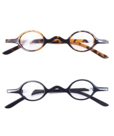 Small Round Retro Reading Glasses Mens Womens Spring Hinge Readers (Two pairs/Leopard + Black 1.50) Two Pairs / Leopard + Black 1.5 x