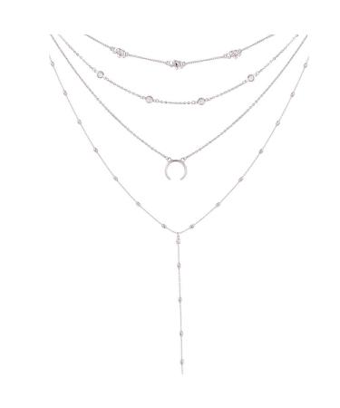 DoubleNine Bohemian Multilayered Necklace - Elephant Horn Moon Choker & Long Chain Jewelry for Women & Girls (Silver) - International Shipping - Buy Online on GoSupps.com