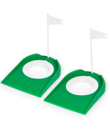 Eaezerav 2 Pack Golf Putting Cup with Flag Plastic Golf Hole Training Aids for Kids Men Women Indoor Outdoor Home Office Garage Yard 2 Pcs Green Cup with White Flag