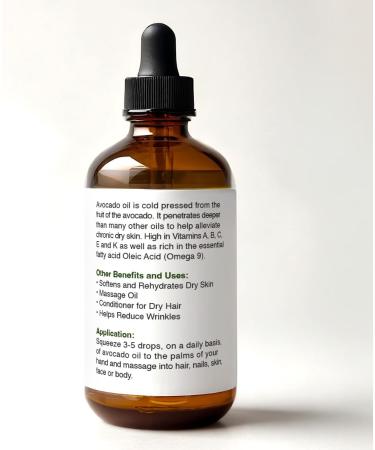 Organic Avocado Oil - Cold Pressed Skin Moisturizer | 4 oz Unrefined Dropper Bottle | Enhances Hair Shine & Softens Dry Skin - Buy Online on GoSupps.com