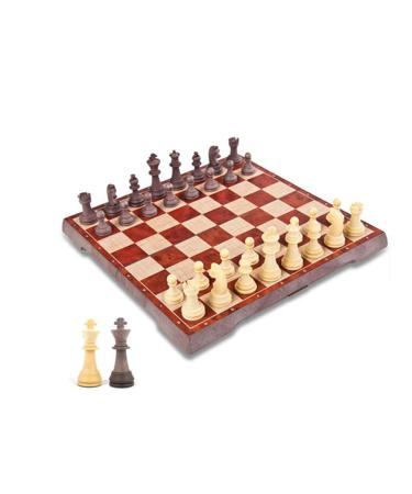 Chess + Checkers 31X31X2Cm Plastic Wood Grain Magnetic Foldable Adult Two-in-One Entertainment Chess Children's Toy(Puzzle Entertainment Party)