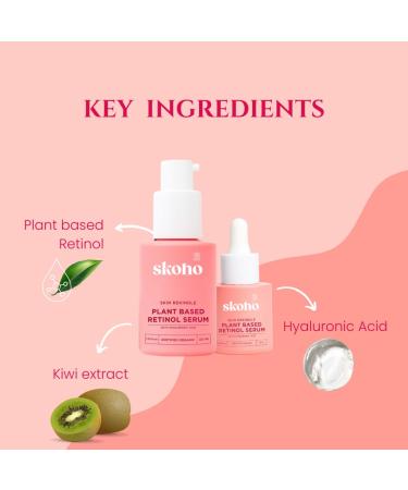SKOHO Retinol based Anti Aging Organic face Serum with 98.949% Naturality | Reduces Fine Lines & Wrinkles | Plant based Retinol serum for face| Hyaluronic Acid & Kiwi extract | COSMOS Certified| 30ml - Buy Online on GoSupps.com