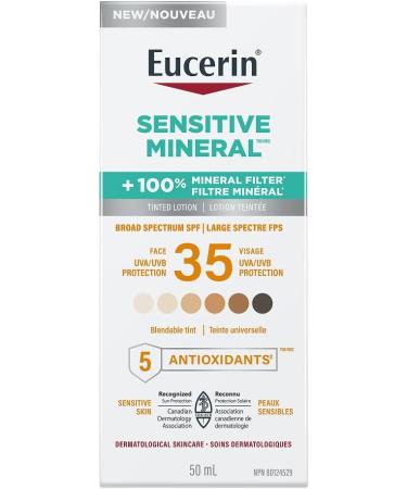 Eucerin Sun Tinted Mineral Face Sunscreen Lotion SPF 35 | Blendable Tinted Mineral Sunscreen for all skin tones with Zinc Oxide and 5 Antioxidants | Daily Sunscreen | 50 mL pump - Buy Online on GoSupps.com