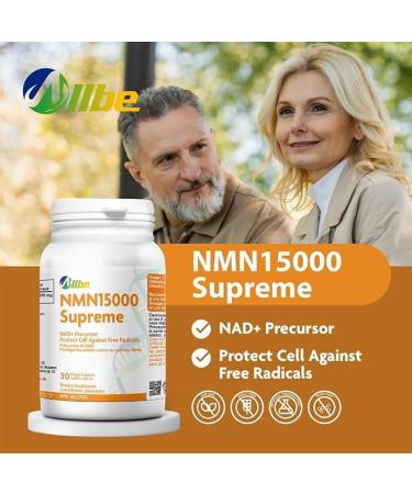 ALLBE NMN 15000 Supreme Capsules - 30 Count Nicotinamide Mononucleotide NMN 500mg NAD+ Supplement for Protection Against Free Radicals & support cellular health Made in Canada - Pack of 4 30 count (Pack of 4) Nmn 15000 (500mg) - Buy Online on GoSupps.com