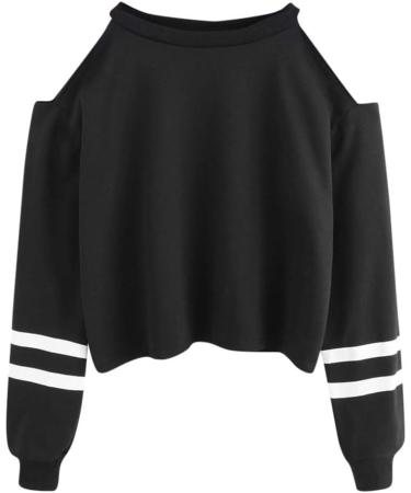 Bigfanshu Womens Hoodies for Off Shoulder Long Sleeve O-Neck Casual Sweatshirt Short Pullover Plus Size Clothes Black - Buy Online on GoSupps.com