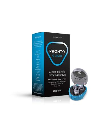Rhinomed Pronto Clear Nasal Dilator for Stuffy Noses Size Medium | Essential Oils Vapor Inhaler | Rechargeable | Drug Free | Improves Airflow | Fast and Lasting Relief Day or Night Pronto Clear Medium (Pack of 1)