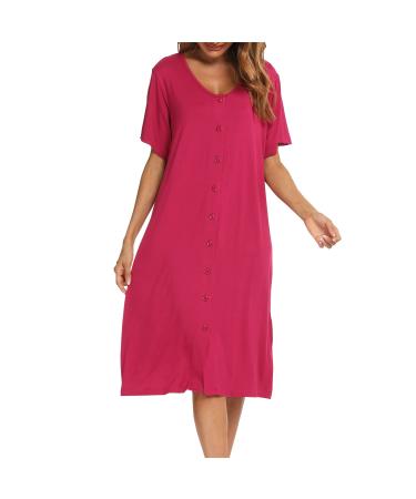 Jecarden Women's Maternity Nightgowns Short Sleeve Hospital Childbirth Nightgown Sleepwear Modal Cotton Nightgown with Comfortable Buttons Red S