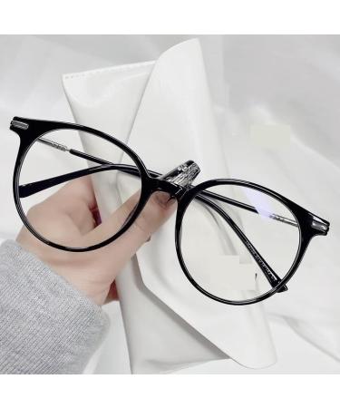 PARWANA Round Large Reading Glasses Eyeglasses Computer Readers Sturdy Fatigue Relieve Flat Light Mirror for Women/Men +100 Black