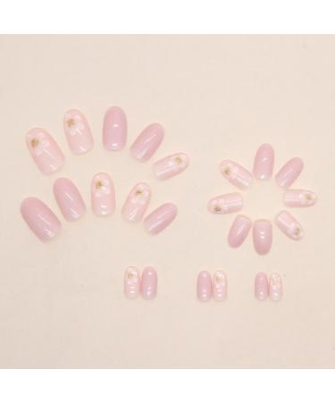 Justotry 24-Piece Glossy Nude Almond Press-On Nails | Flower Design & French Tip Art | Short Medium Artificial Nails for Women - Buy Online on GoSupps.com