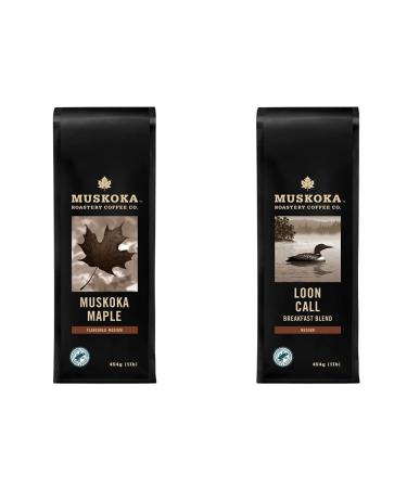 Muskoka Roastery Coffee Muskoka Maple Medium Roast Ground Coffee 454g & Muskoka Roastery Coffee Loon Call Breakfast Blend Medium Roast Ground Coffee 454g Ground - 454g Coffee + Loon Call Breakfast Blend