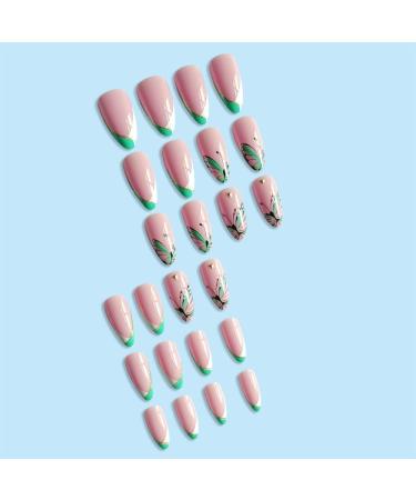 French Tip Almond Shaped Press on Nails with Nail Tips Mint green and white mixed design butterfly pattern fake nails press on nails Acrylic False Nails Cute Artificial Nails - Buy Online on GoSupps.com