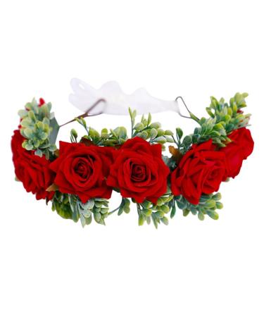 Minkissy Christmas Flower Headband Artificial Rose Wedding Flower Headband Hair Wreath (Red)