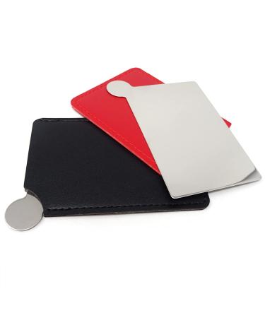 HONBAY 2PCS Stainless Steel Compact Pocket Mirror Unbreakable Small Purse Mirror Rectangular Handheld Travel Makeup Mirror with Leather Case Holder for Women Men
