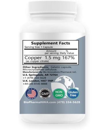 Cu 1.5mg Copper Citrate Capsules - Supports Nervous System, Collagen Synthesis, and Energy Production - 100 Count - Buy Online on GoSupps.com