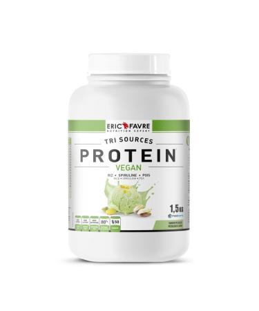 Vegan Proteins Tri-Source - Flavorful Vegan Vegetable Proteins for Muscle Development - Spirulina Rice Peas - Quickly Assimilable - 1.5 kg - French Laboratory Eric Favre (Pistachio)