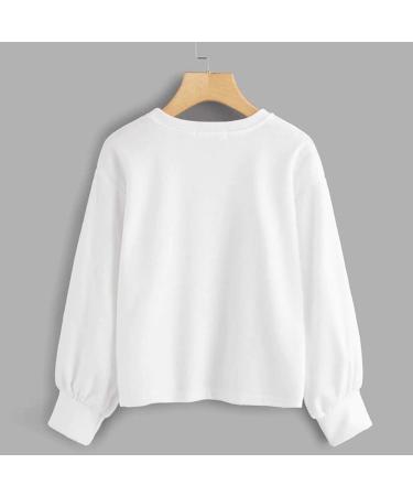 Bigfanshu Women's Fashion O-Neck Sweatshirt Long Sleeve Comfortable Soft Blouse Loose Sweatershirt Tops White - Buy Online on GoSupps.com