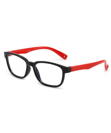 kurkip Blue Light Blocking Silica Glasses for Kids Children's Computer Glasses for Age 4-13 Unbreakable Frame Anti-Blue Ray Glasses With Case Anti UV400 & Eyestrain Black+red