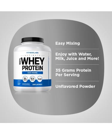 Fitness Labs Whey Protein Powder Unflavored | 5 lbs | 80 oz | Easy Mix Ultimate Supplement | Non-GMO Gluten Free - Buy Online on GoSupps.com