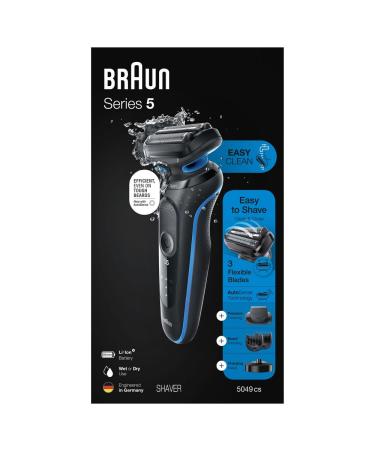 Braun Series 5 5049cs Electric Shaver with Charging Stand Beard Trimmer Face Shaver Wet & Dry Rechargeable Cordless Foil Shaver Blue Blue 6 Piece Set w/ Beard Trimming