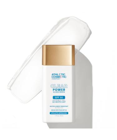 Clear Power Sunscreen Invisible No White Cast Weightless Gel Sunscreen for Face Broad Spectrum SPF 50 Fragrance-Free Sport-Ready Made for Athletes