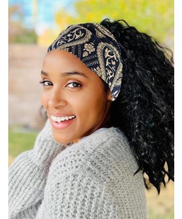 Buy Boho Wide Territops Black Flower Hairbands - Elastic Headscarves Knot Yoga Head Wraps for Women & Girls (3 Pack) | International Shipping Available - Buy Online on GoSupps.com