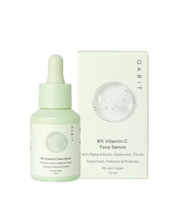 Gabit 8% Vitamin C Face Serum Brightening & Hydrating Serum for Dull Uneven Skin Tone with Alpha Arbutin Hyaluronic Acid & Ferulic Acid Oil & PEG Free 30 ml