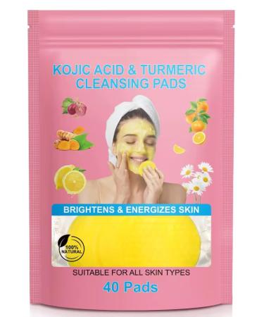 Turmeric & Kojic Acid Cleansing Pads 40 Pads Exfoliating Balancing Oil & Water Vitamin C & B5 Enriched Gentle for Face & Body Reduces Dark Spots & Excess Keratin