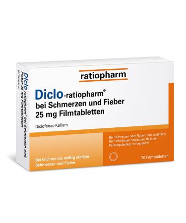 DICLO Ratiopharm 25 mg film-coated tablets: relieve pain and have a fever-lowering and anti-inflammatory effect.With the active ingredient diclofenac.20 film -coated tablets