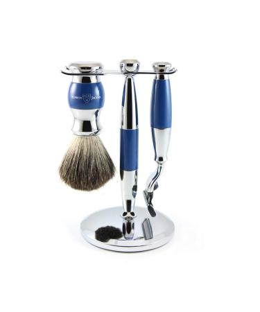 Edwin Jagger Blue Diffusion 36 Series Shaving Set with Pure Badger Hair Brush for Mach3 Blades