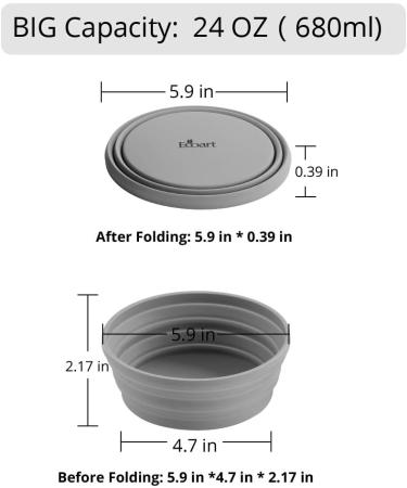 Ecoart Silicone Collapsible Bowl - Gray (L) | Perfect for Travel, Camping, and Hiking - Buy Online on GoSupps.com