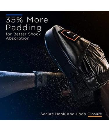 Pro Impact Curved Focus Mitts - Genuine Leather - Shock Absorbent Hand Pads for Boxing, MMA, Muay Thai - Black - Buy Online on GoSupps.com