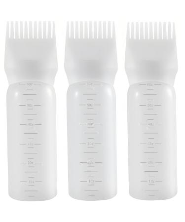 Root Comb Applicator Bottle 6 Ounce 3 Pack Applicator Bottle for Hair Dye with Graduated Scale(White)